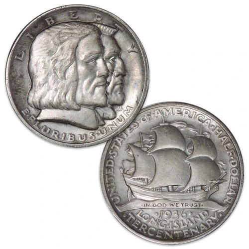 1936 Long Island Tercenary Silver Half Dollar Extra Fine