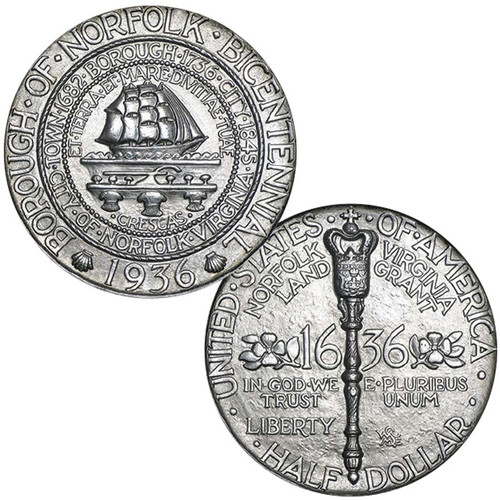 1936 Norfolk Bicentennial Silver Half Dollar Brilliant Uncirculated