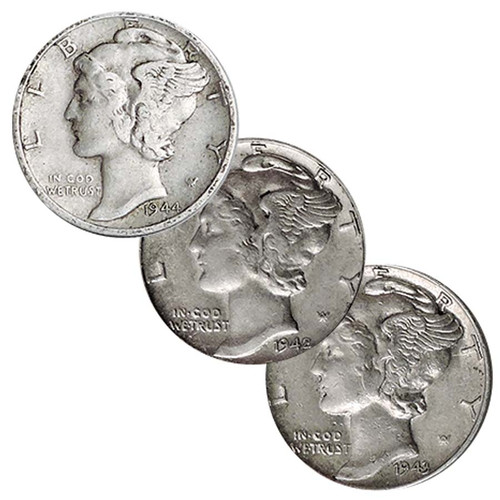 1941-1945 Mercury Dime Trio About Uncirculated