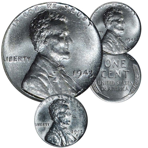 1943 P, D or S Steel Lincoln Cent BU & FREE Reprocessed Specimen