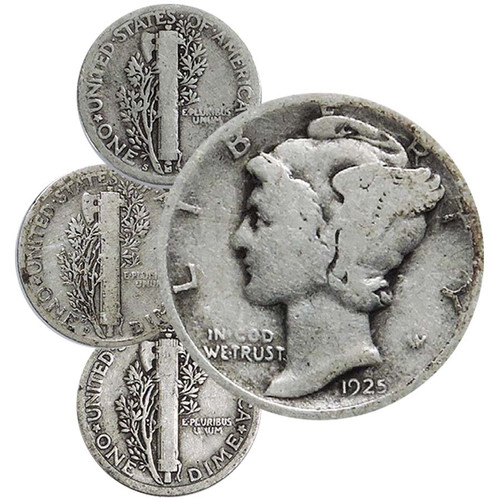 1925 P, D & S Mercury Silver Dime Very Good Trio