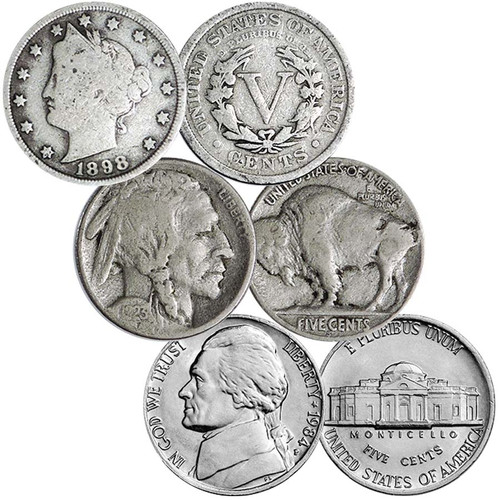 Liberty Head, Buffalo & Jefferson Nickel 3-Coin Type Set Good-Brilliant Uncirculated