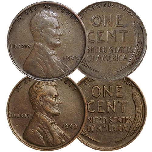 1909 VDB & Plain Lincoln Cent Pair XF/AU