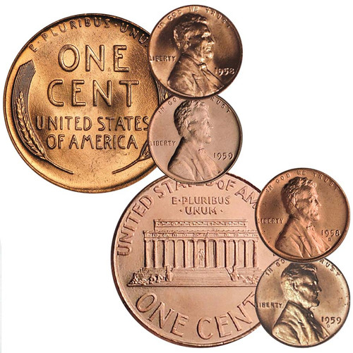 1958 P & D & 1959 P & D Lincoln Cent Collection Brilliant Uncirculated