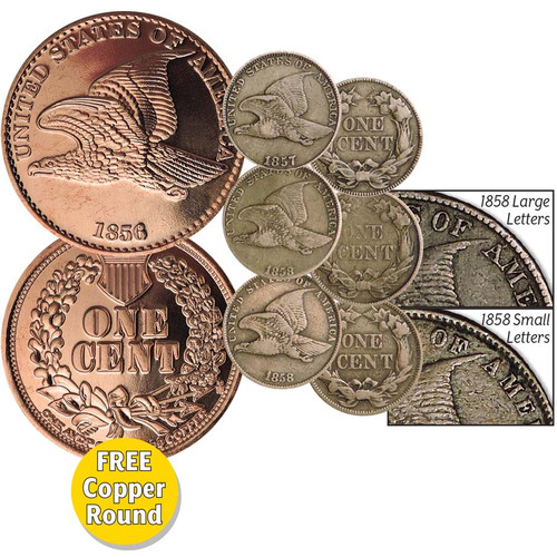 1857-1858 Flying Eagle Cent Trio & FREE 1 Oz. Copper Round