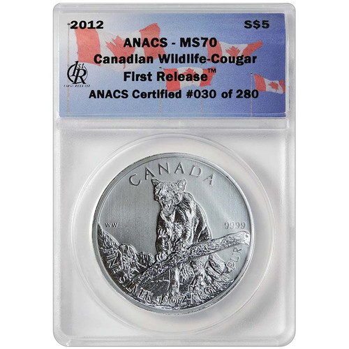 2012 Canada $5 Silver Cougar ANACS MS-69 or MS-70