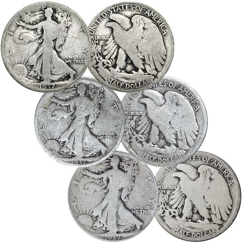 1917 P, D & S Walking Liberty Silver Half Dollar Reverse Mintmark Trio G