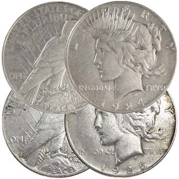 1924-S & 1925-S Peace Silver Dollar Pair Very Fine