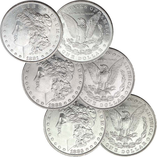 1881, 1882 & 1883 Morgan Silver Dollar Brilliant Uncirculated Trio