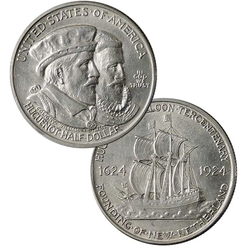 1924 Huguenot Walloon Tercentenary Silver Half Dollar About Uncirculated