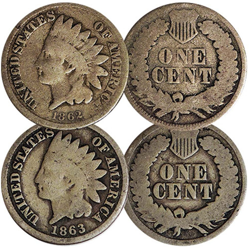 1862 & 1863 Indian Head Cent Pair Good