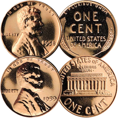 1958 Wheat & 1959 Memorial Lincoln Cent Proof Pair