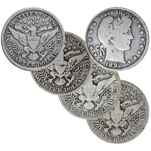 1892-1916 P, D, O & S Barber Silver Quarter G-VG 4-Coin Set
