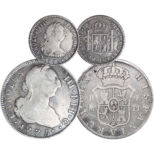 Spanish Colonial Silver 1 & 4 Reales Pair