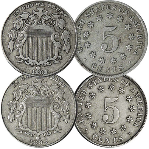 1882 & 1883 Shield Nickel Pair Very Fine