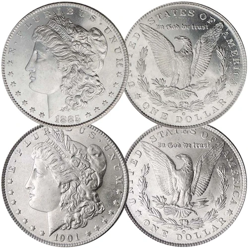 1885-O & 1901-O Morgan Silver Dollar Pair Brilliant Uncirculated