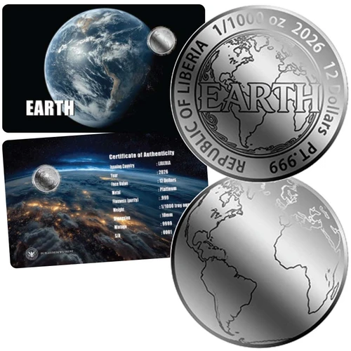 Liberia 2026 Earth 1/1,1000th Oz. Platinum $12 Coin