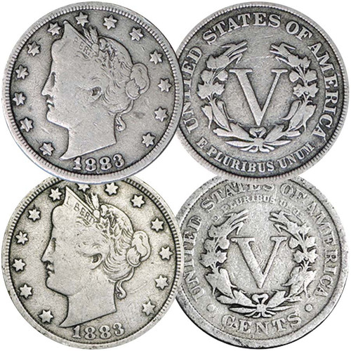 1883 "No Cents" & "with Cents" Nickel Pair Good