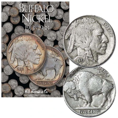 5 Different 1913-1938 Buffalo Nickels Good with Folder
