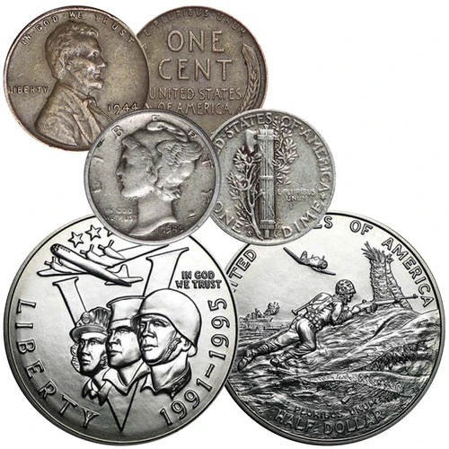1944 Lincoln Cent and Mercury Dime & 1993 WWII Half Dollar