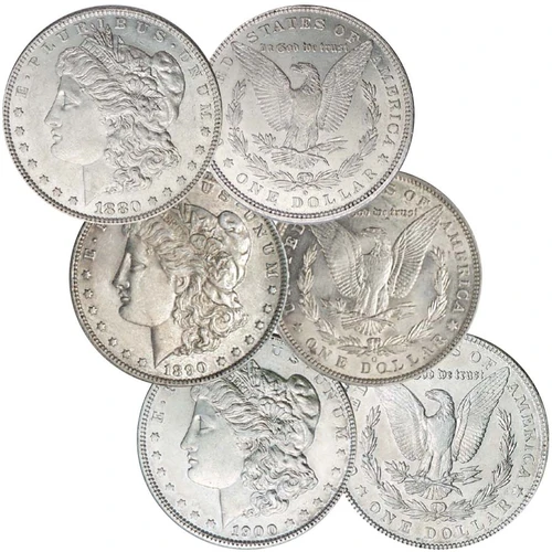 1880-O, 1890-O & 1900-O Morgan Silver Dollar Trio About Uncirculated