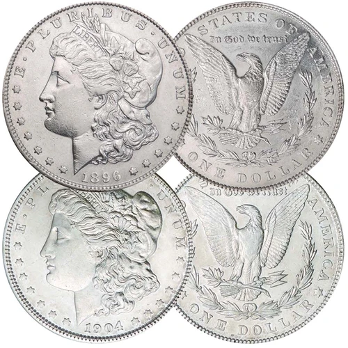 1896 & 1904 Morgan Silver Dollar Pair About Uncirculated