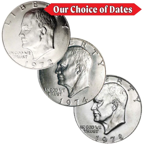 3 Different 1971-1978 Eisenhower Copper Nickel Dollars Brilliant Uncirculated
