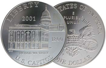 カ*ス様 2001年 U.S. Capitol 記念銀貨硬貨　１ドル銀貨　説明書 2001 Capitol Visitor Center Silver Dollar Proof | International