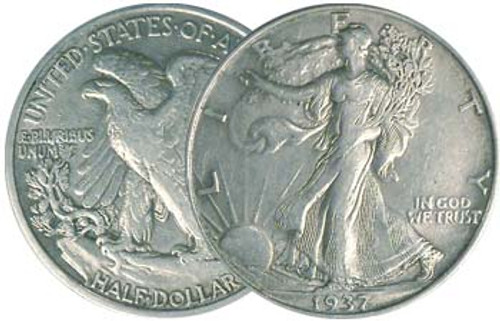 1937-P Walking Liberty Silver Half Dollar Very Fine Image 1