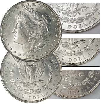 U.S. 1878 7, 7 over 8 & 8-Tailfeather Morgan Silver Dollar Brilliant Uncirculated Trio