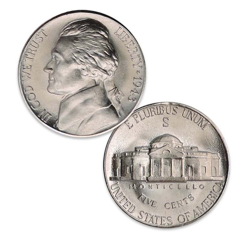1943-S Jefferson Nickel Brilliant Uncirculated Image 1 1943-S Jefferson Nickel Brilliant Uncirculated Image 1