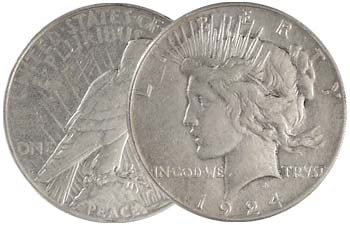 1924-S Peace Silver Dollar Very Fine | International Coins & Currency