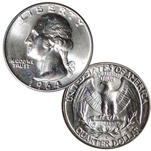 1964 P or D Washington Silver Quarter Brilliant Uncirculated Image 1