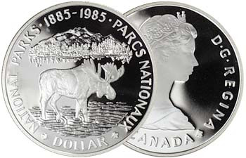 Canada 1985 Moose/National Parks Silver Dollar Proof