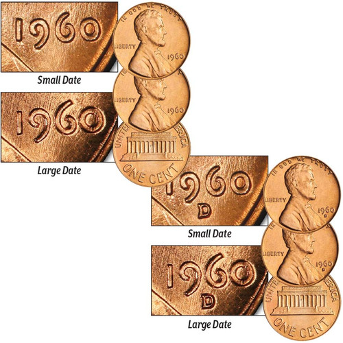1960 P & D Large and Small Date 4 Coin Lincoln Cent Set Brilliant Uncirculated