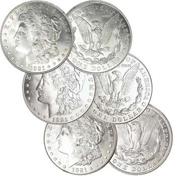 U.S. 1921-P, D and S Morgan Silver Dollar Trio, Brilliant Uncirculated