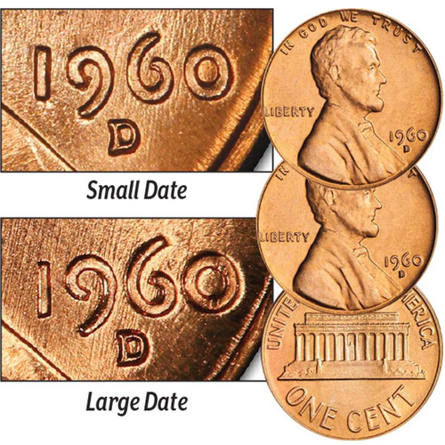 1960-D Small & Large Date Lincoln Cent Pair Brilliant Uncirculated