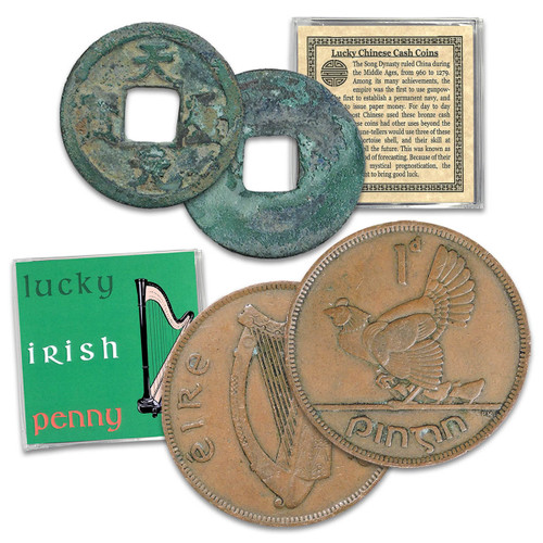 China Cash Coin & Ireland Penny Lucky Coin Pair