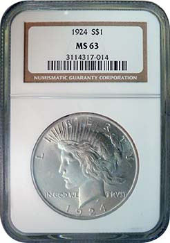 1924-P Peace Silver Dollar Certified MS-63 | International Coins
