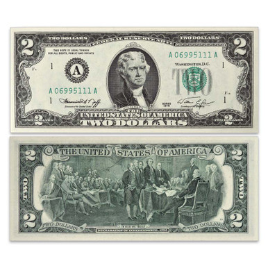 1976 $2.00 USD Bill Error Misaligned Green Seal Off Center