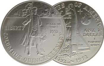 1992-D Columbus Silver Dollar Brilliant Uncirculated