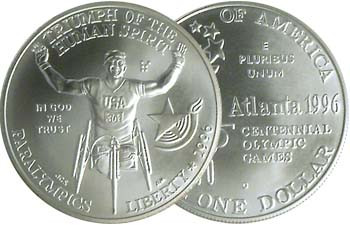 1996-D Paralympic Silver Dollar Brilliant Uncirculated