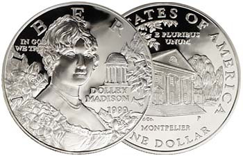 銀貨　1999 Dolley Madison Silver Dollar 1999-P Dolley Madison Silver Dollar Brilliant Uncirculated
