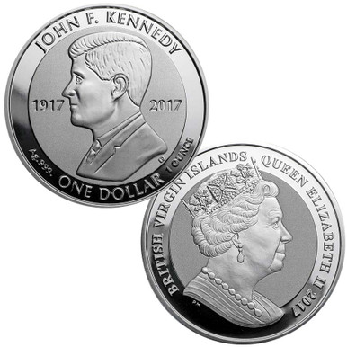 2017 British Virgin Islands JOHN F KENNEDY 1 oz Reverse Proof Silver Coin JFK $1
