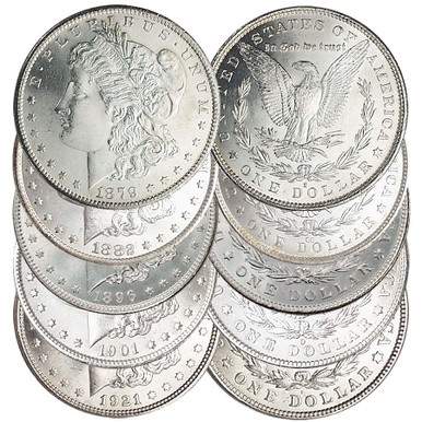 1879-S, 1882-CC, 1896-P, 1901-O & 1921-D Morgan Silver Dollar 5