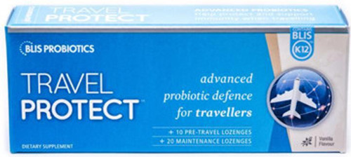 Contains Streptococcus salivarius BLIS K12™ - at least 2.5 billion cfu/dose in Pre-travel lozenges, and 1.25 billion cfu/dose in regular BLIS K12 lozenges at the date of manufacture. Vanilla flavour.