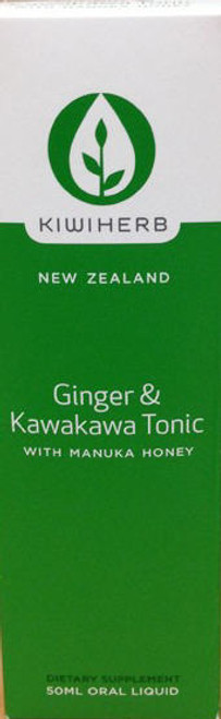Certified Organic Herbal Tonic Providing New Zealand Kawakawa (Macropiper excelsum), Ginger (Zingiber officinale) (organic), and Peppermint (Mentha piperita) (organic) in a base of New Zealand Manuka Honey with natural lemon flavour