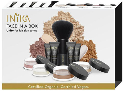 This Essential Collection Includes: Certified Organic Liquid Foundation with Hyaluronic Acid (10ml), Certified Organic Pure Primer with Hyaluronic Acid (10ml), Certified Organic Perfection Concealer (4ml), Mineral Setting Powder (0.7g), Mineral Blush (Rosy Glow) (0.7g), Mineral Bronzer (Sunkissed) (3.5g), Mineral Foundation Powder (3g), Vegan Kabuki Brush, Eco-friendly make-up bag