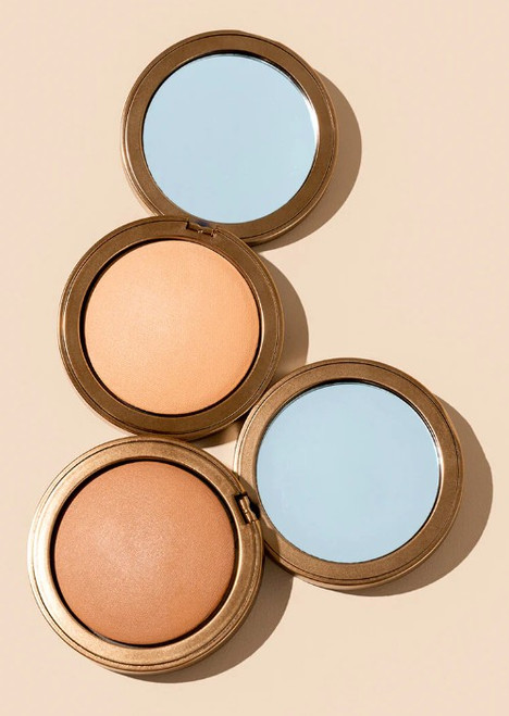 A Pure Mineral Bronzer Naturally Baked into Solid Form on a Terracotta Tile in Italy