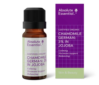 Contains Certified Organic Chamomile German (Chamomilla matricaria, flower) 3% Blended in Certified Organic Jojoba Oil Golden (Simmondsia chinensis, fruit)
